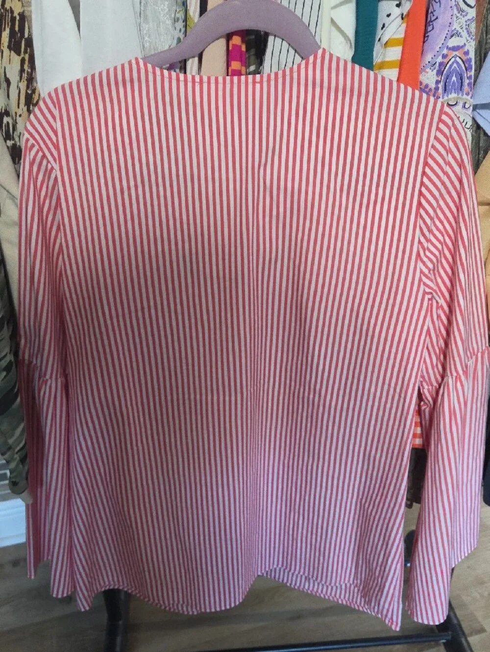 Michael Kors Red & White Striped Lace-Up Long Sleeve Tunic